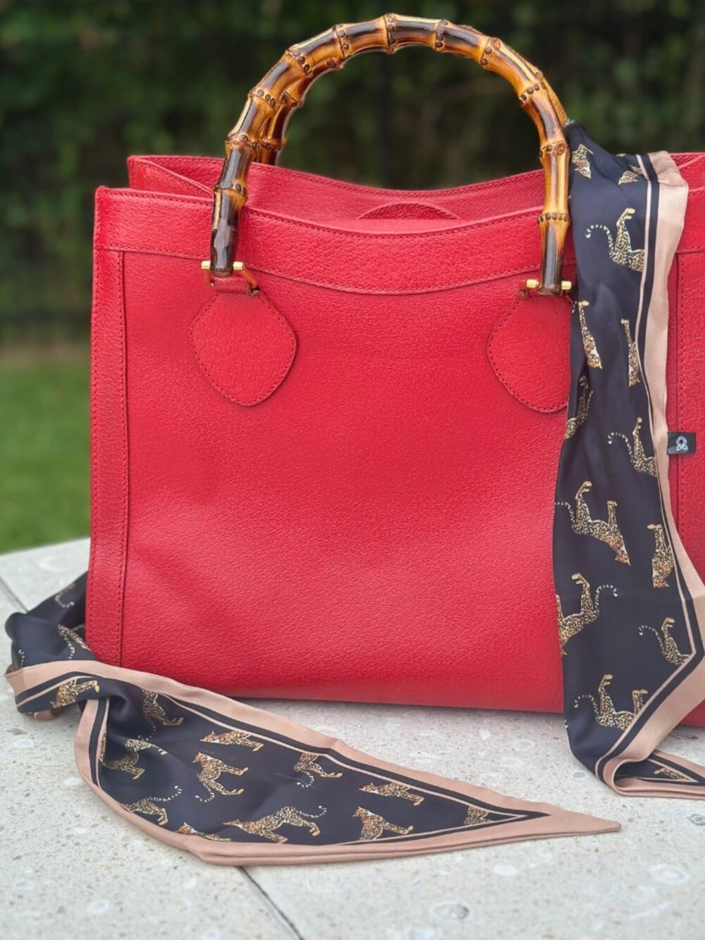 Authentic Vintage Gucci Diana Bamboo Handle Tote – Red Leather